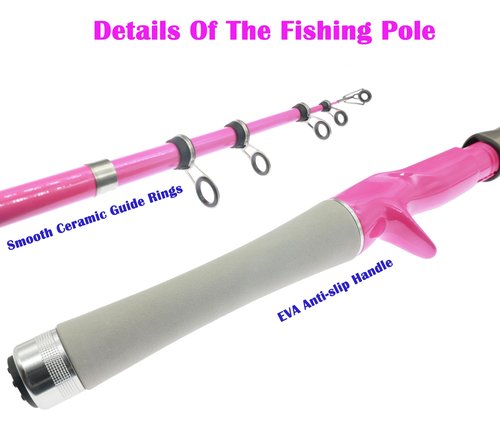Telescopic Fishing Rod Reel Combo -Fishing Rod Kit -Fishing Pole Set with Lures Set Carrier Bag for Travel Saltwater Freshwater (Pink 7.8FT Combo)