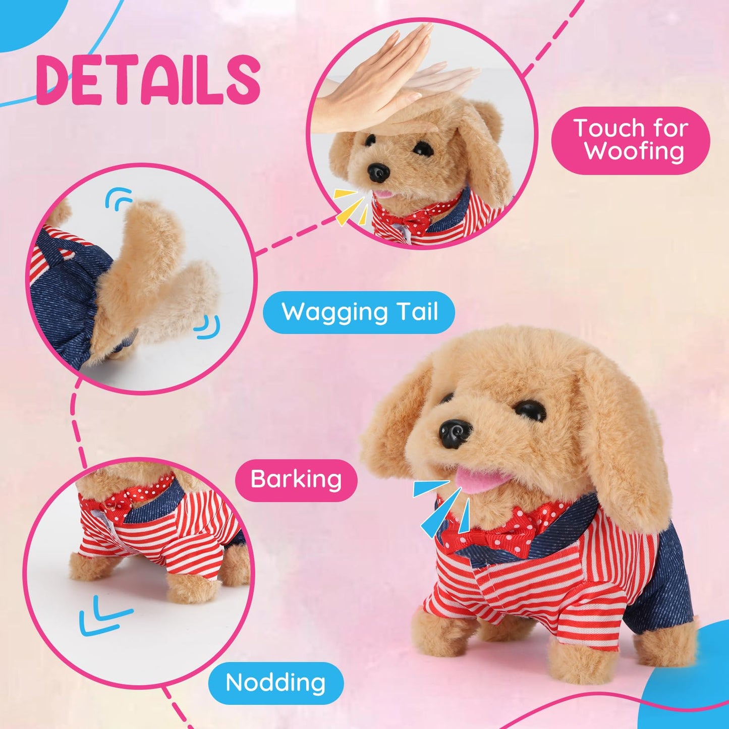 Skymetis Toddler Toy 10 Pcs Interactive Retriever Robot Dog Toy - Walking & Stuffed Puppy with Stethoscope for Vet Role Play, Educational Toddler Gifts for 3 Year Old Girl