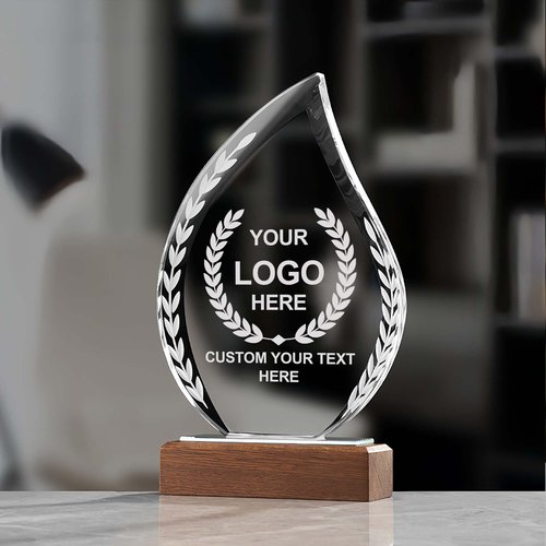 Emoragifou 8.27 x 4.72” Custom Crystal Trophy Award, Customized Engraved Crystal Award Plaque with Your Logo/Emblem/Text, Personalized Awards and Trophies for Sports, Corporate Events, Games Nights
