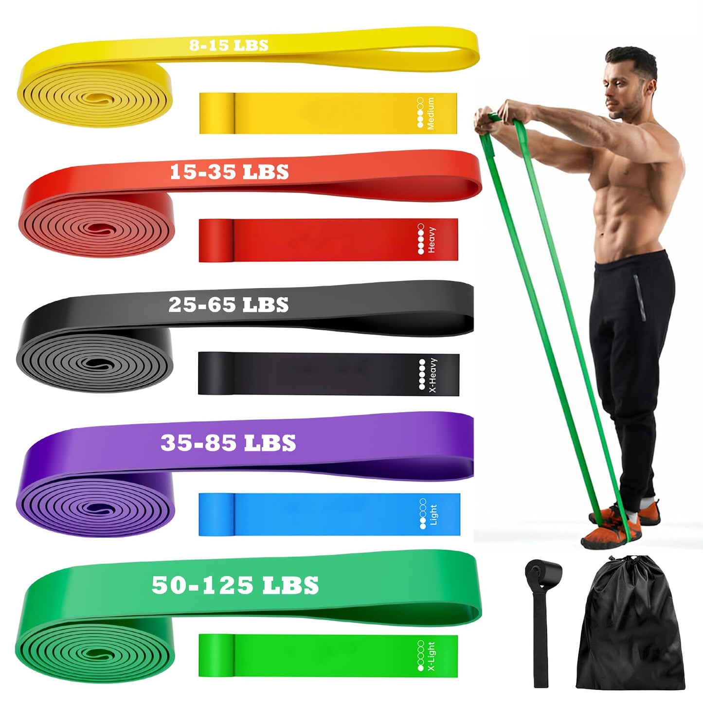 Resistance Bands, 12 PCS Pull Up Assistance Bands Exercise Bands Workout Bands for Men Women, with Door Anchor,Carry Bag for Fitness Training, Body Stretching, Physical Therapy, Muscle Training
