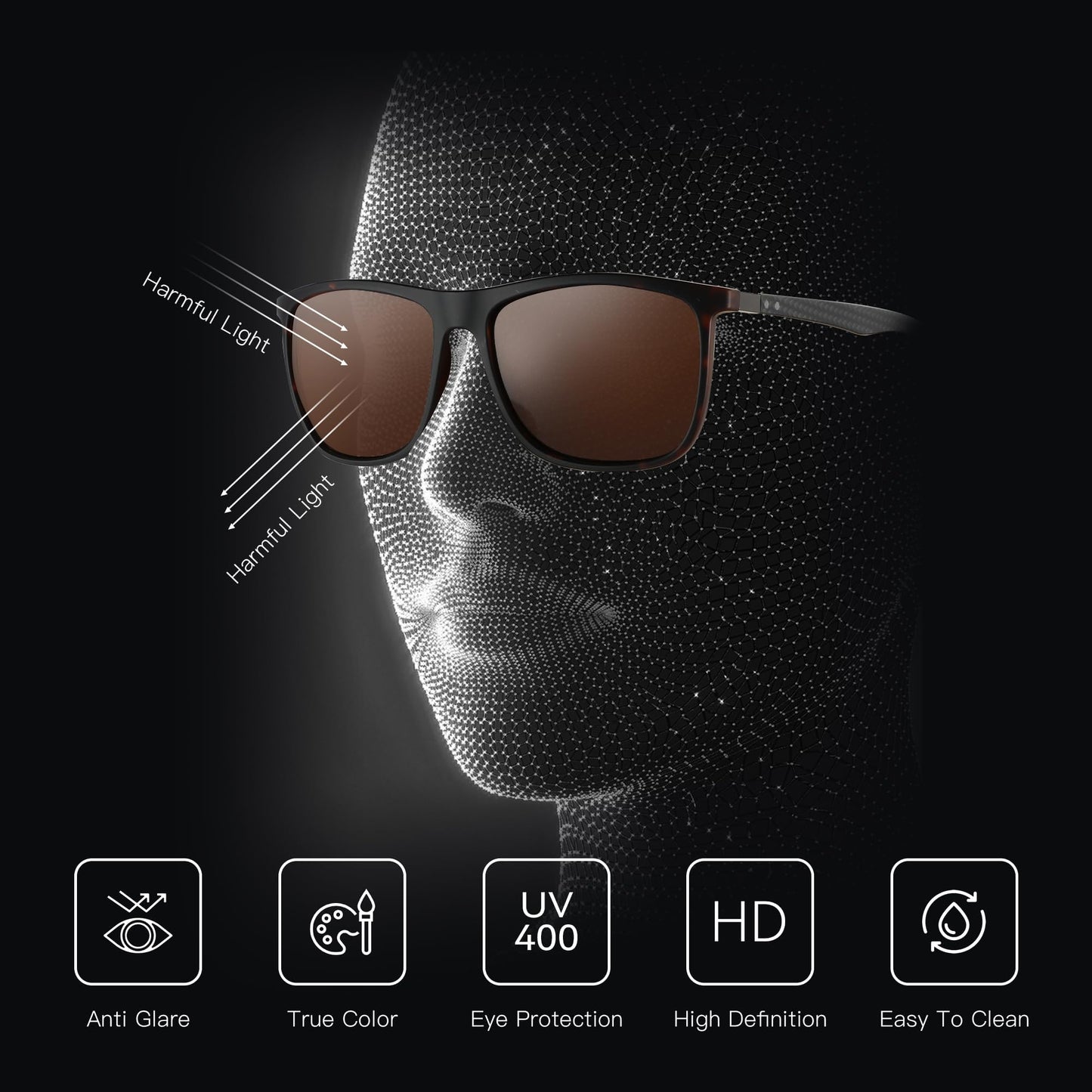 ZENOTTIC Square Polarized Sunglasses for Men Ultralight Carbon Fiber Sun Glasses Driving Fishing Golf Sports UV400 Protection