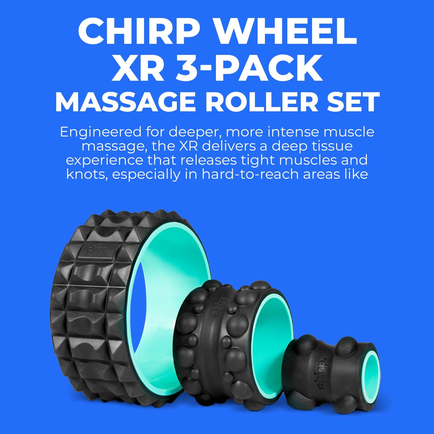 Chirp Wheel XR 3-Pack Foam Roller Set, Back & Neck Pain, 10/6/4" Mint