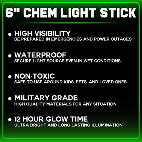Emergency Glow Sticks - 25 Ultra Bright Military Grade Chem Lights - 12 Hour Bulk Tactical Light Sticks for Survival Gear, Camping, and Power Outages
