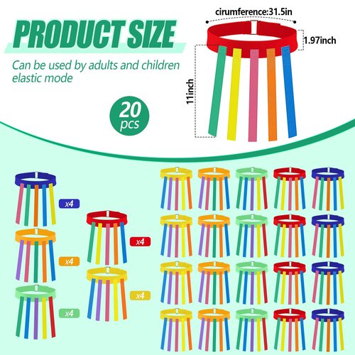 Wettarn 20 Pcs Catch Tail Game Belt Field Day Games Stretchable Catching Training Equipment Colorful Play Sets for Adults Kids Family Party Camping Outdoor Yard Picnic Carnival Games Activities