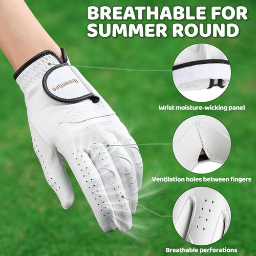 Braventure Junior Youth Kids Golf Glove for Left Hand – Sheepskin Leather Breathable Training Glove with Golf Tees, Divot Tool & Gift Box (Size L)