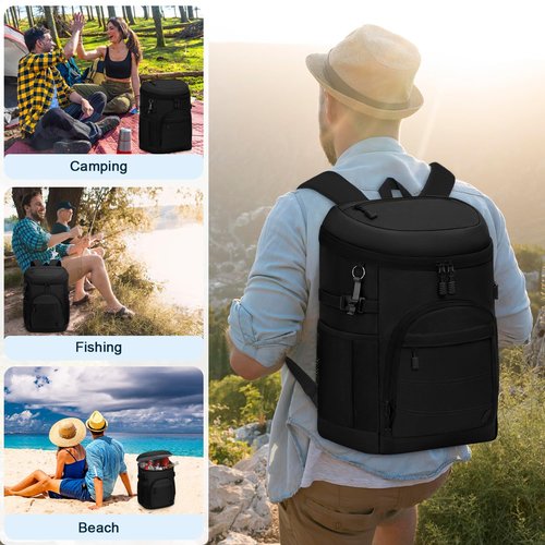 ELONGRIVER 35 Cans Insulated Backpack Cooler for Men, Leak Proof Camping Beach Cooler Backpack Portable Soft Sided Cooler Bag Waterproof Travel Hiking Picnic Fishing Lunch Coolers Black