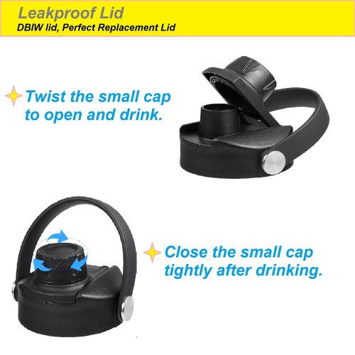 Lid for Hydroflask 32 40 64 oz Wide Mouth, Replacement Chug Cap with Flex Handle Compatible with Hydro Flask 12 16 20 Ounce Kids Bottle, BPA Free Dishwasher Safe, Top Water Bottle Accessories, Black