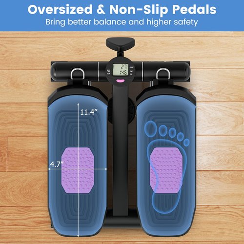 SPORFIT Mini Stair Steppers for Exercise at Home, Hydraulic Step Climber Machine with Resistance Bands & LCD Monitor, Portable Under Desk Stepper for Full Body Cardio Workout (Black)