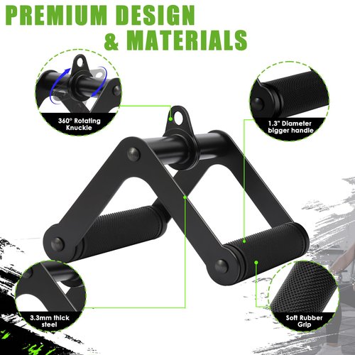 Lovind Double D Row Handle LAT Pulldown Attachments, T Bar Row Attachment,1.3 Inch Diameter Big Comfort Rubber Grip V Bar Attachmentt for Cable Machine Home Gym Accessory