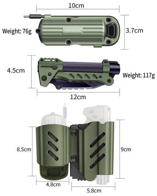 VIPERADE VAK6 Survival Multitool with Folding Knife, LED Flashlight, Pulse Ignition and Hand Crank Generator, Camping Multitool Knife Rechargeable Flashlight with Belt Sheath (Green)