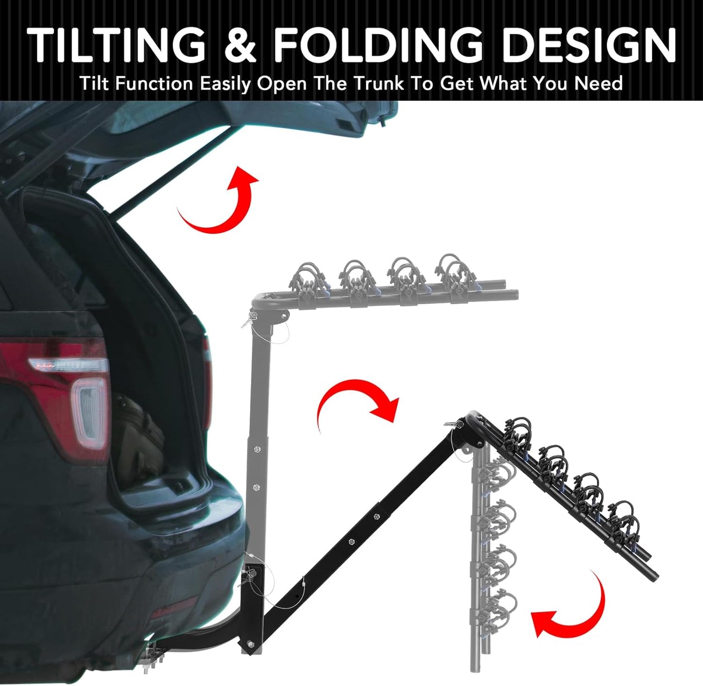 2 Bike Hitch Rack, Heavy-Duty Foldable Steel Bicycle Rack with Hitch and Anti-Rattle Straps, 2" Receiver Compatible, Easy to Assemble & Use, Bike Holder for Car, SUV, Truck