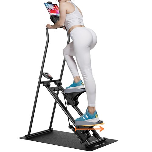 seanleecore Stair Stepper Machine for Home with Device Holder & Silicone Floor Mat, Extra-Long Non-Slip Pedals Vertical Climber Exercise Machine