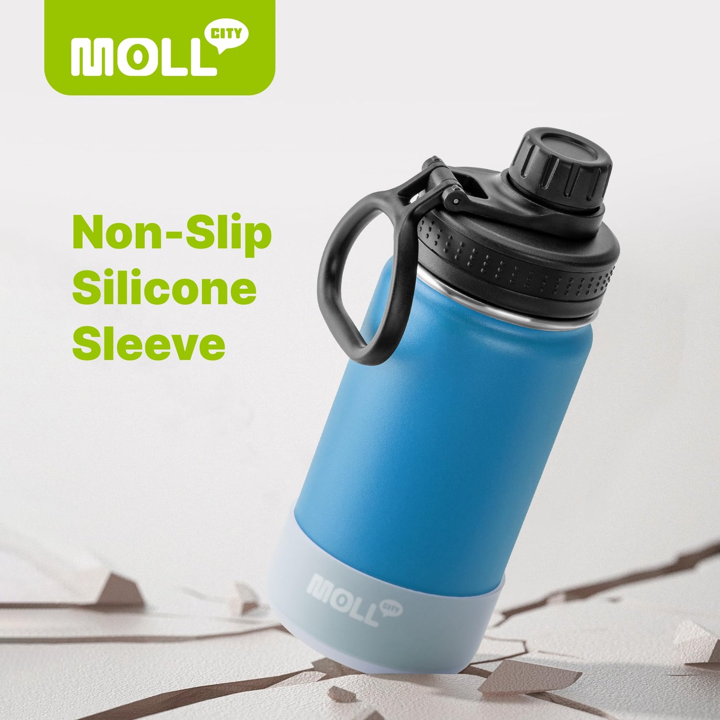 Mollcity Kids Water Bottle with Spout Lid-12 oz Small Insulated Sports Water Bottle for School-Reuasble Stainless Steel Vacuum Travle Leak Proof Water Flask (Sky Blue)