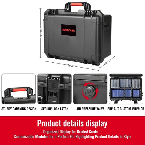 Sports Card Case Storage Box: Trading Cards Storage Box for PSA Graded Cards Holder and Top Loaders, Baseball Sport Card Storage Boxes, Waterproof Hard Case with 6 Dividers for Top Loaders Card (300+)