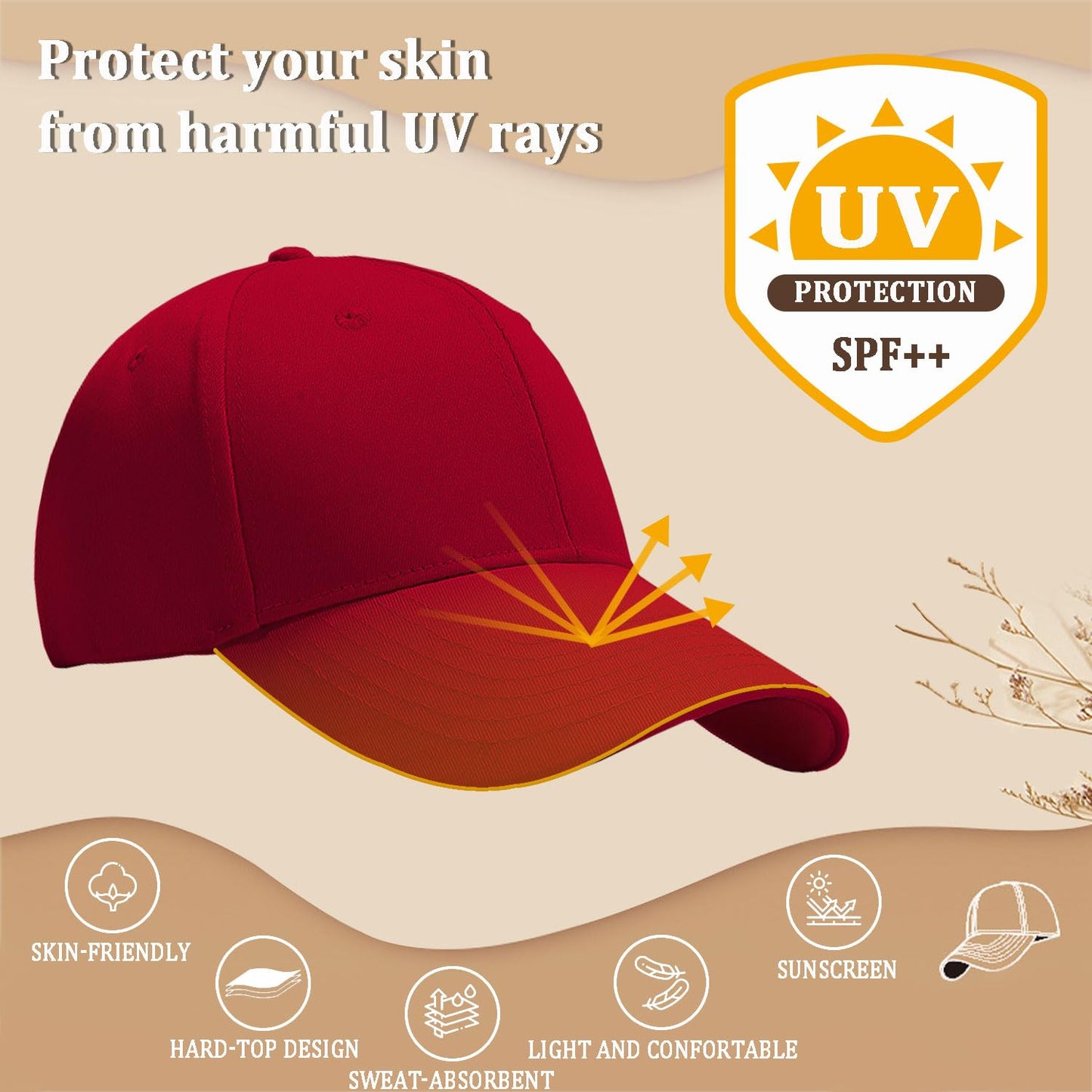 Favuit Baseball Cap, Men Women Cotton Hats Classic Plain Trucker Cap Dad Hat Adjustable Size for Workouts Running Outdoor Activities All Seasons (Red)