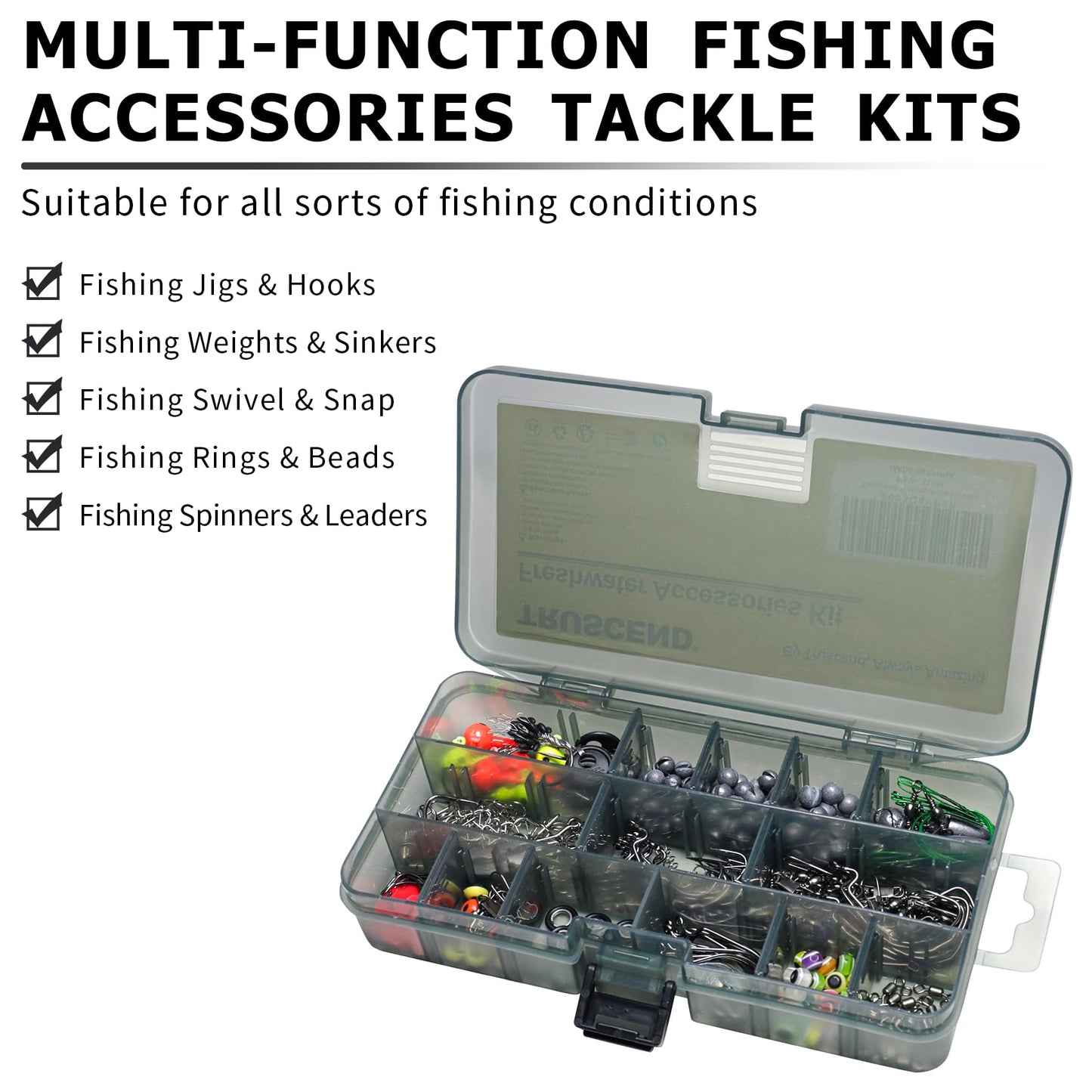TRUSCEND Complete Fishing Lures - Tackle Box with Tackle Included - Crankbaits, Minnows, Frogs, Vibes, Poppers, Spinners, Spoons, Soft Baits, Hooks & Weights Accessories Kit for Bass Panfish Trout
