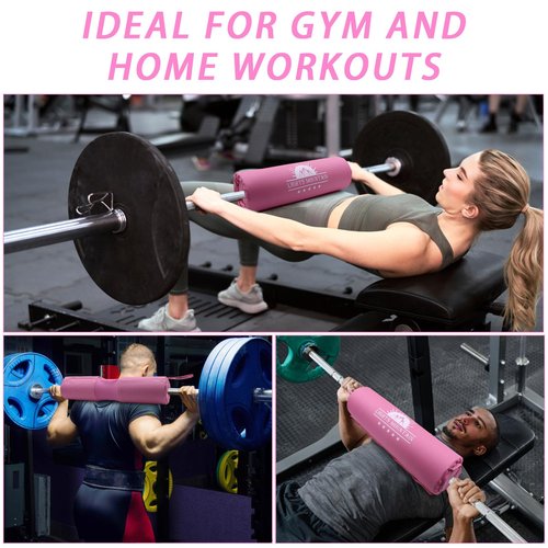 Lights Mountain 2-in-1 Barbell Pad for Hip Thrust, Squat, Bench Press & Weightlifting – Thick Foam Padding – Fits Standard & Olympic Bars – 17"x4.7" Pink