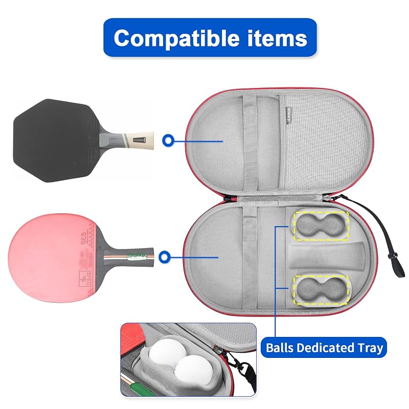 RLSOCO Black Ping Pong Paddle Case – Holds 2 Paddles & 4 Balls, Hexagon Cyber Shape