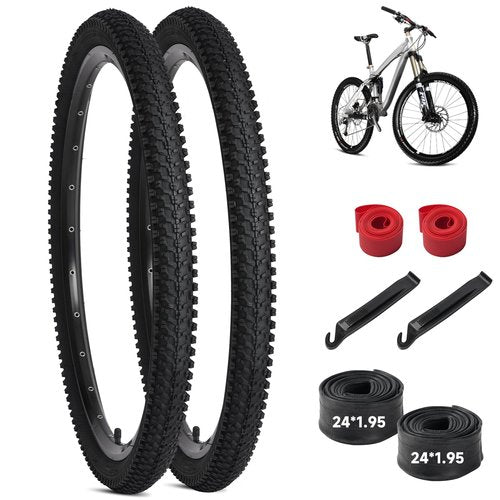 Lukasports 2Pcs Mountain Bike Tires and 2Pcs Tubes Set, 24?�x1.95?? 2.125??Bike Tire & 1.75??2.125??AV 32mm Inner Tubes, Folding Replacement Tires, Puncture-Resistant Bike Tire 24x1.95