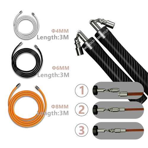 Mogold Weighted Jump Rope for High-Intensity Training, Muay Thai & MMA Workouts Heavy Jumping Ropes for Fitness Carbon Fiber Handle Adjustable Length 3 Meters 1/5 +1/4lb+1/2lb PVC Steel Wire Rope