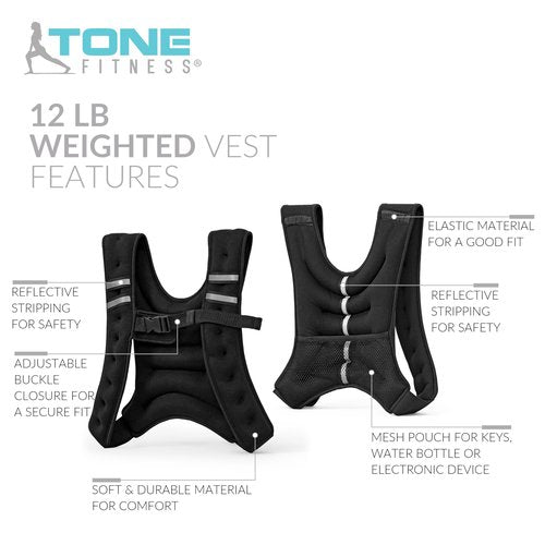 Tone Fitness Black Weighted Vest, 12 Lbs
