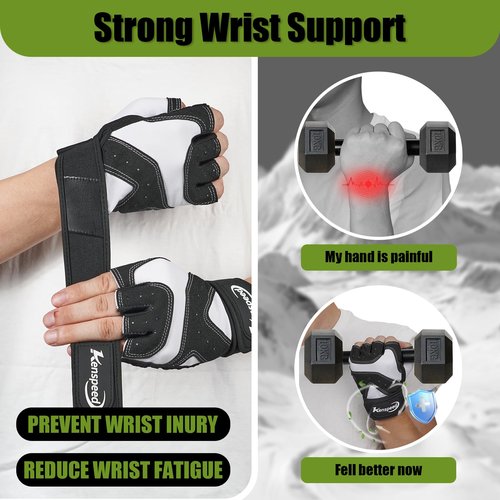 Kenspeed Workout Gloves Gym Gloves for Men and Women Weight Lifting Gloves with Wrist Support Full Palm Protection Breathable for Trainning, Cycling, Pull-ups, Rowing, Climbing (White, Large)