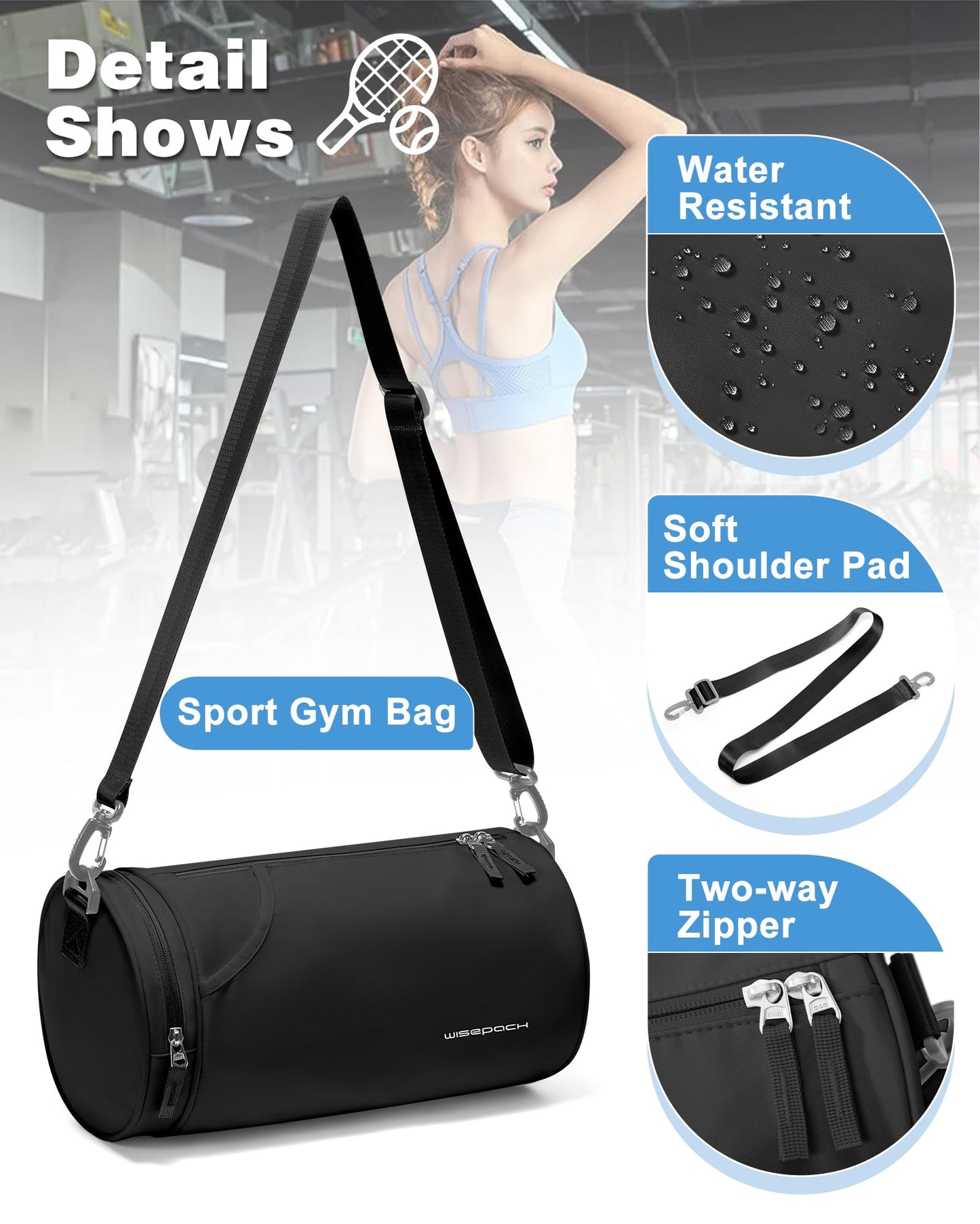Small Gym Bag for Women,Waterproof Mini Duffle Bag Womens Spotrs WorkoutBags Small Travel Duffel Bag with Wet Pocket Carry on Weekender Bags for Dance Swimming,Gym,Yoga,Fitness Black