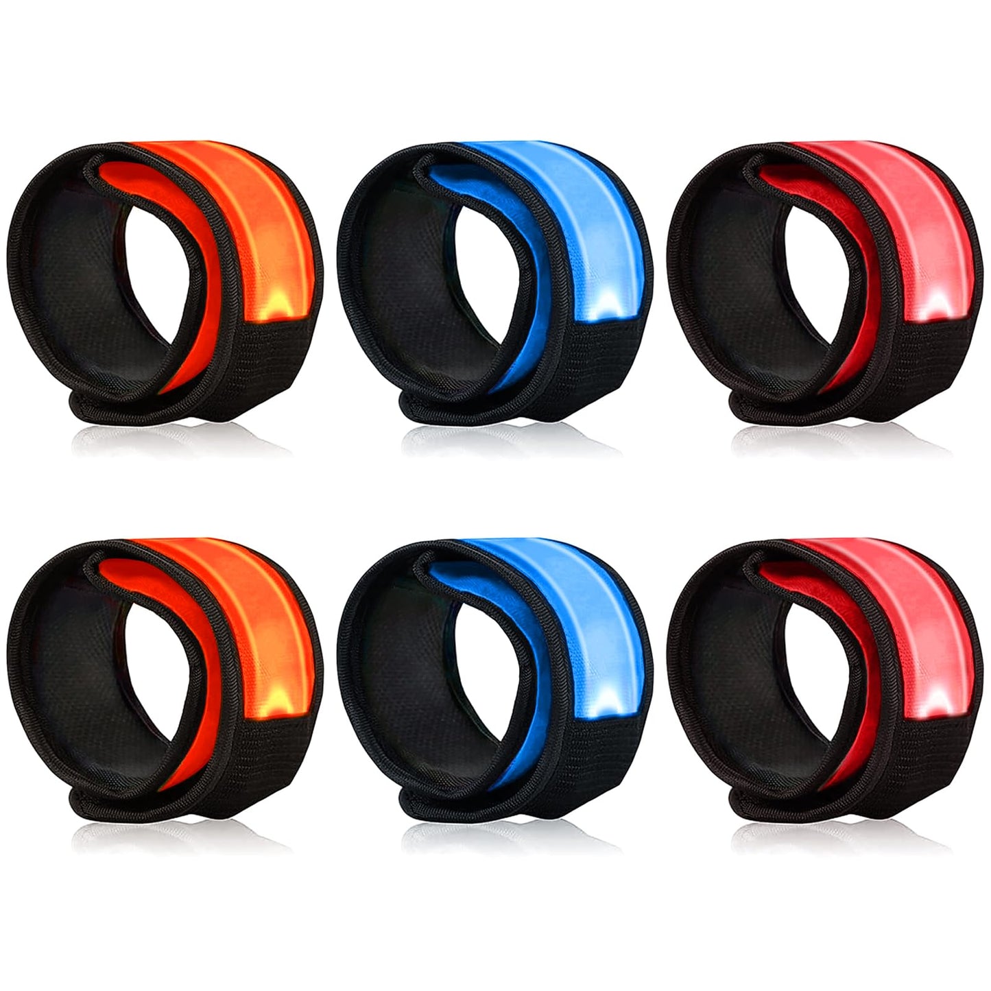 LOBKIN 6 Pack Safety Bracelets, LED Slap Armband Kids Walking at Night Safe LED Light Wrist Light Reflective Belt, Magic Band Running Lights for Runners