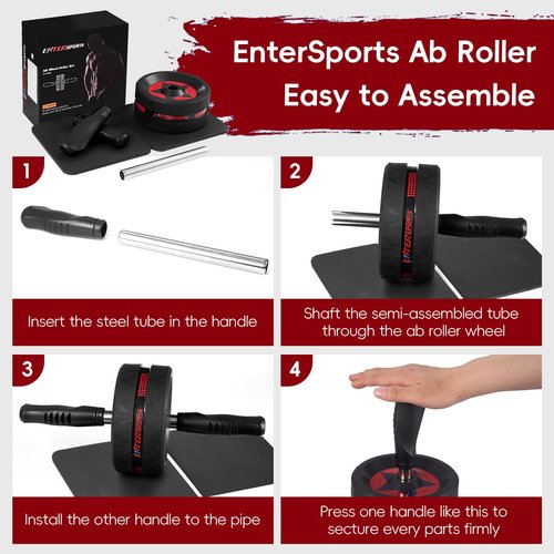 EnterSports Ab Roller Wheel for Abs Workout - Abdominal Exercise Equipment with 2 Knee Pads for Home Gym, Core Strength Training, Fitness Equipment for Men & Women (Red)