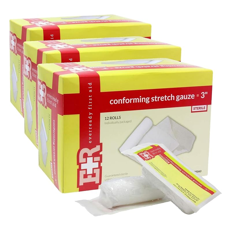 Sterile Conforming Gauze Roll Bandage 3 in x 4.1 yd - Box of 12 (Pack of 3) Ever Ready First Aid