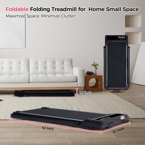 Portable Foldable Treadmills for Home Small with Handles, 3.0HP Small Folding Walking Pad Treadmill with Handle Bar with 320 LBS Capacity, Electric Compact Treadmill Home with LED Display