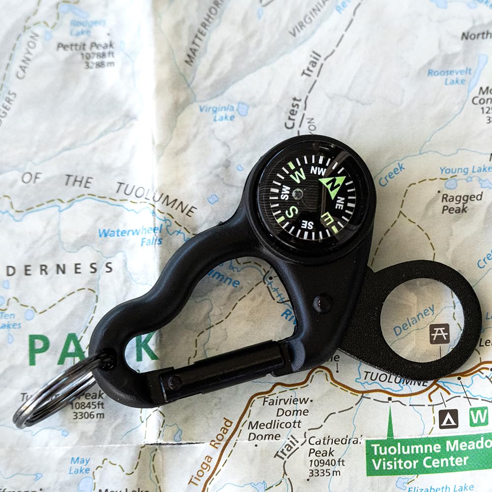 Sun Company MagniComp - Compass/Magnifier Carabiner | Carabiner with Luminous Compass and Foldaway Magnifying Glass