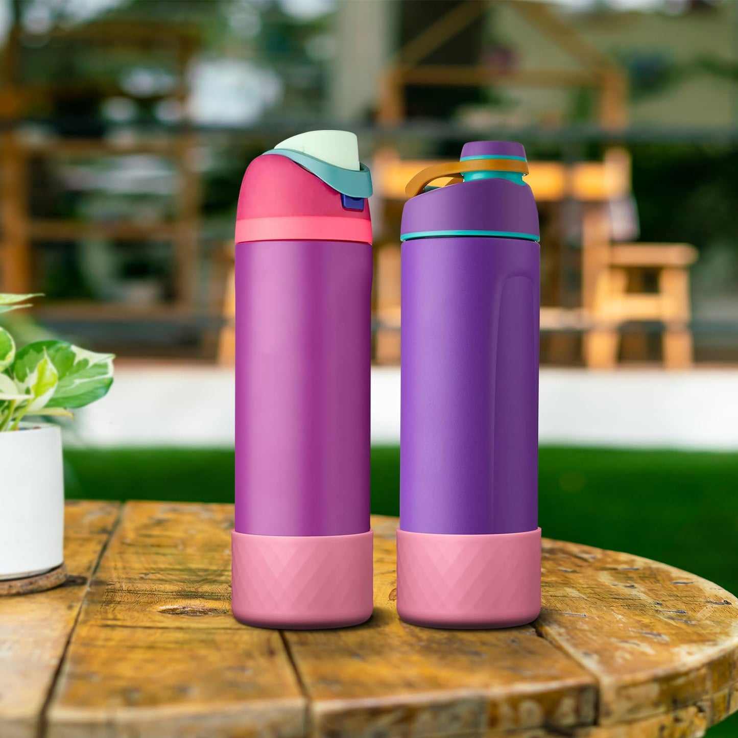 Alwenid 2PCS Silicone Water Bottle Boot for Owala 24 Oz, Anti-Slip Protective Sleeve Bottom Bumper Protector for FreeSip, Twist, and Flip Stainless Steel Water Bottles (Rose)