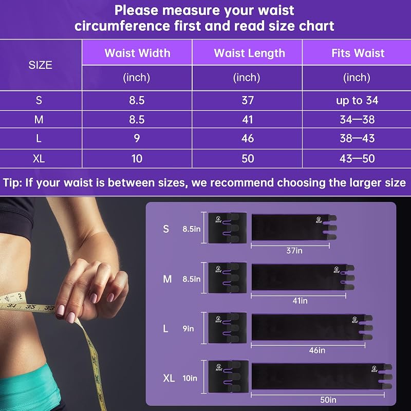 RIYA Waist Trimmer Sweat Belt for Women & Men, 8.5"x37" Purple with Belt