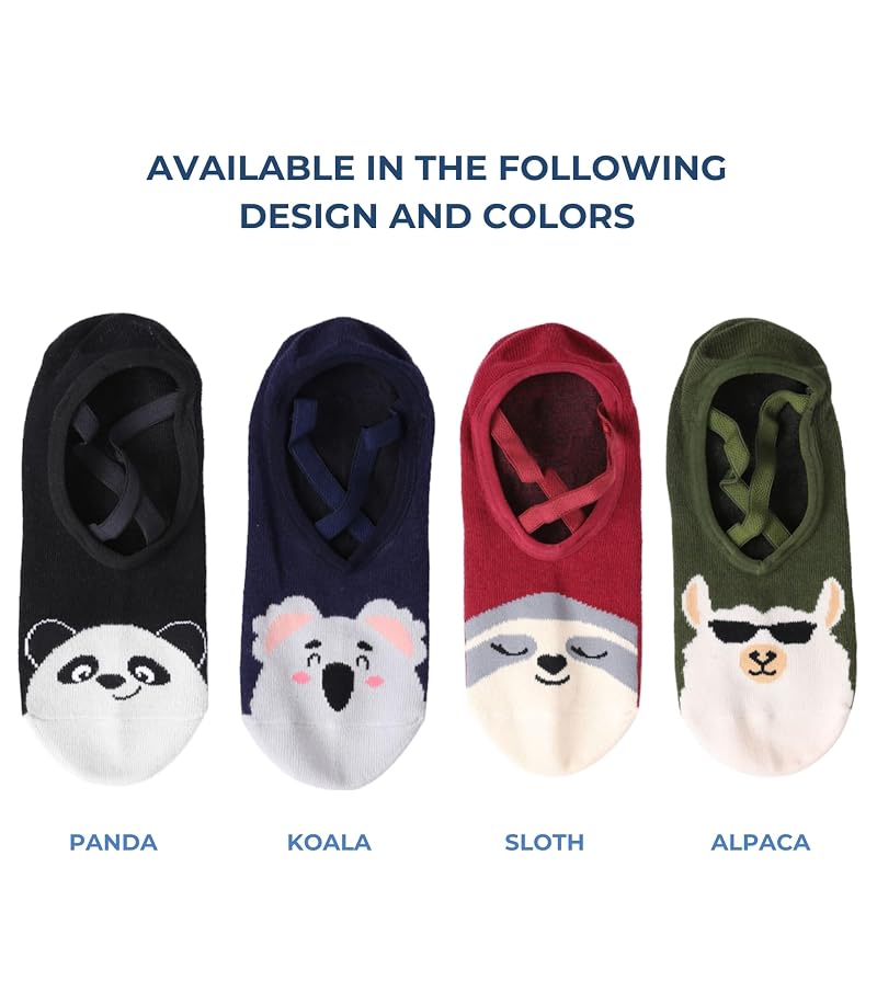 Non-Slip Sock Set for Yoga Barre Pilates - 4 Pairs, One Size, Animal Dark