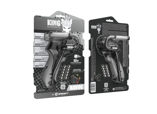 Barnett King Rat Slingshots, Havoc Slingshot with Stabilizer & Brace, Includes Magnum Power Bands, Brushed Leather Pouch, & Hotshot .38 Caliber Ammo Grey