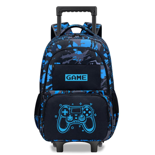 Fitvc Boys Rolling Backpack for Kids - Glow in The Dark Kids Rolling Backpack with Wheels for Elementary Middle School - Gamer Roller School Bookbag Aged 6-18, Wheeled Travel Bag Large Capacity