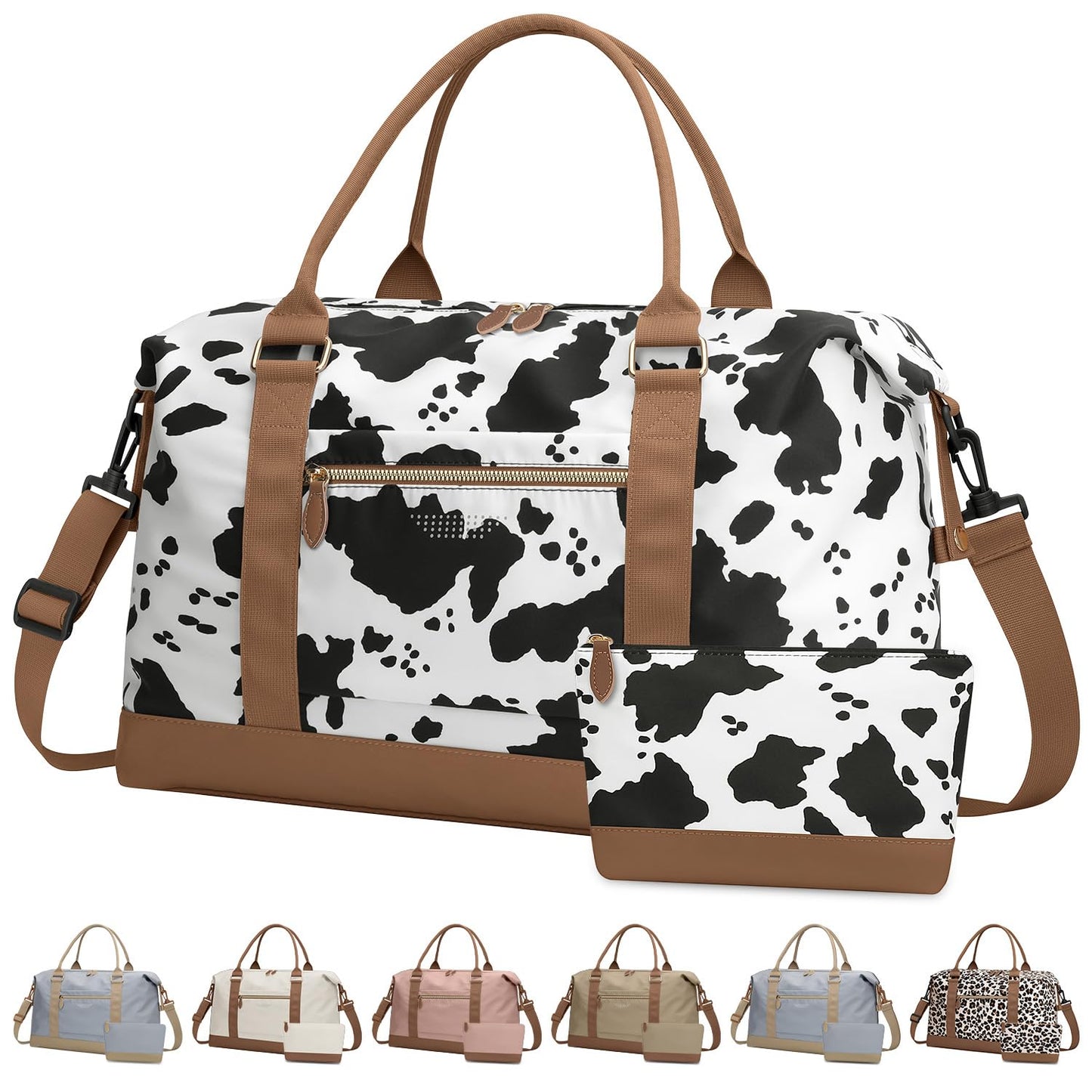 ELONGRIVER Travel Duffle Bag for Women, Weekender Bags, Hospital Bag for Labor Delivery, Lightweight Tote Duffel Overnight Bag with Luggage Sleeve, Airplane Travel Bags with Toiletry Bag, X-Large, Cow