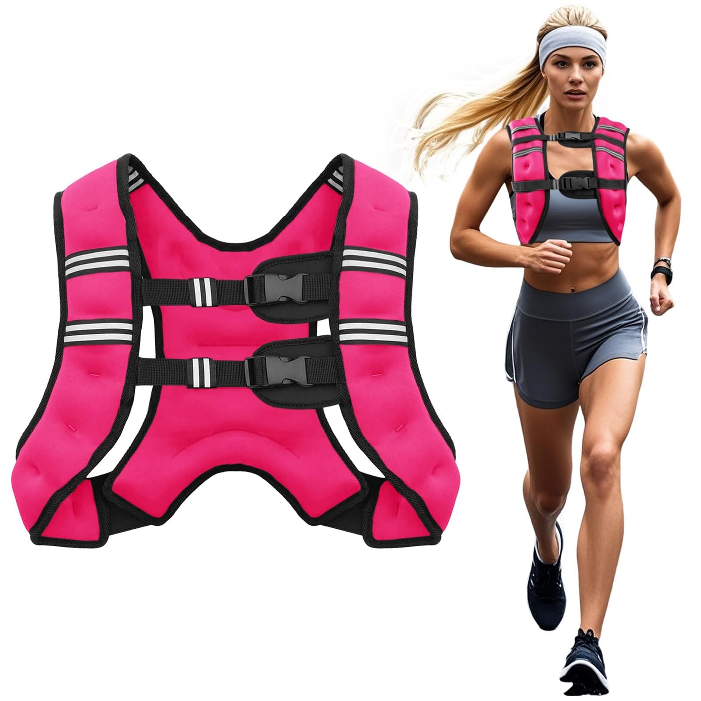 Poudee Weighted Vest, 20LB Weight Vest for Men Women, Body Weight Vests Adjustable with Reflective Stripe for Strength Training, Running, Training Workout, Jogging, Walking - 20LB, PINK