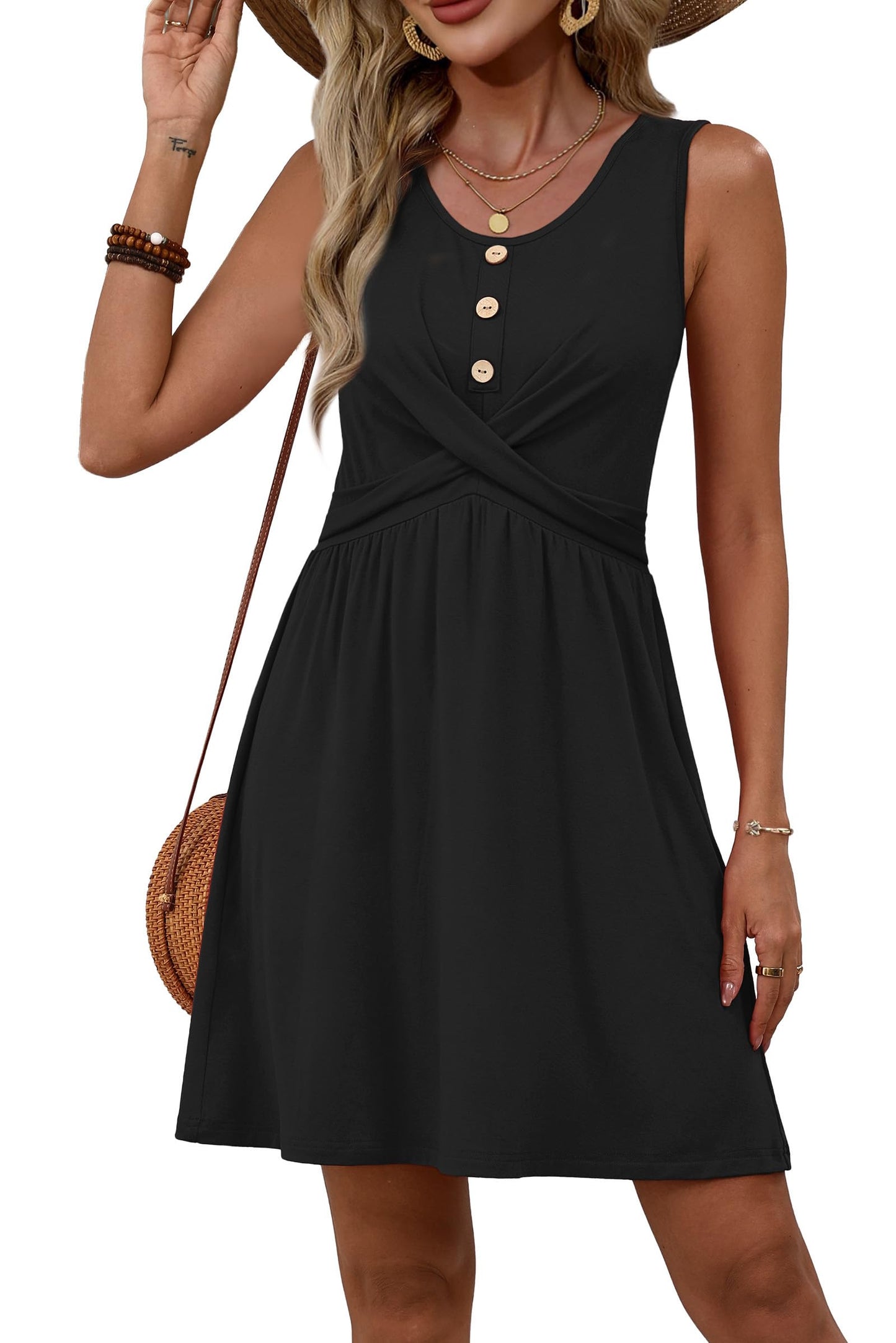 OFEEFAN Womens Summer Dresses Black Dresses for Women Beach Fashion Babydoll Dress for Women Swimsuit Coverup Black Graduation Dress Sundress M