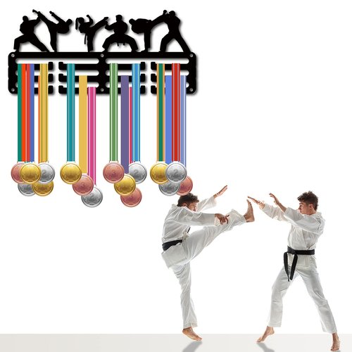CREATCABIN Karate Medal Holder Medal Hanger Display Rack Sports Metal Hanging Awards Iron Small Mount Decor Awards for Wall Home Badge Race Running Gymnastics Swimming Medalist Black 11.4 x 5.1 Inch