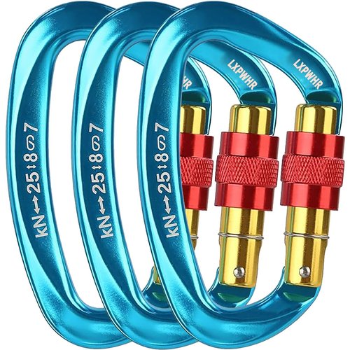 LXPWHR D Shape Carabiner 25KN Heavy Duty Climbing Mountaineer Expanding exploratory Caverns Connection Protection Locking Carabiner Clip Carabiner Screw Lock Hammock Camping Outdoor Equipment