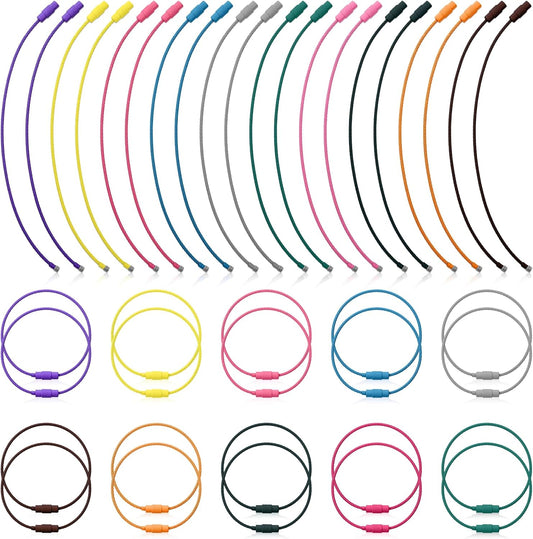 20 Pack Wire Keychain Cable Metal Wire Keychains 6 Inch Stainless Steel Colored Coated Keychain Cable Loops Connecter for Luggage ID Tags