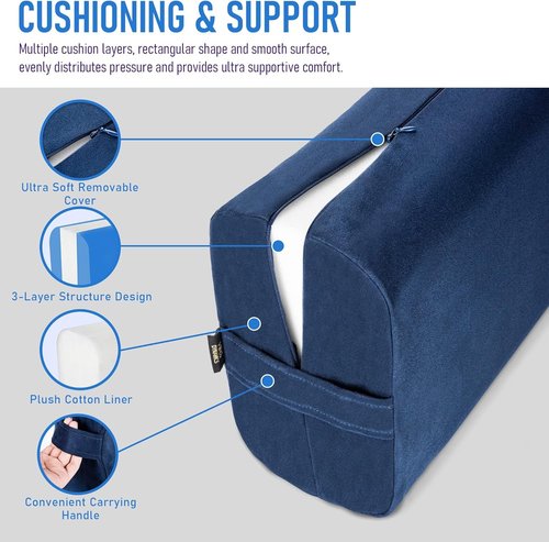 ABCDLIFE Yoga Bolster Pillow for Restorative Yoga Rectangular Pillow High Density Foam Firm Yoga Cushion for Sitting on Floor with Washable Suede Cover and Carry Handle for Travel 26 x 9.8 x 5in