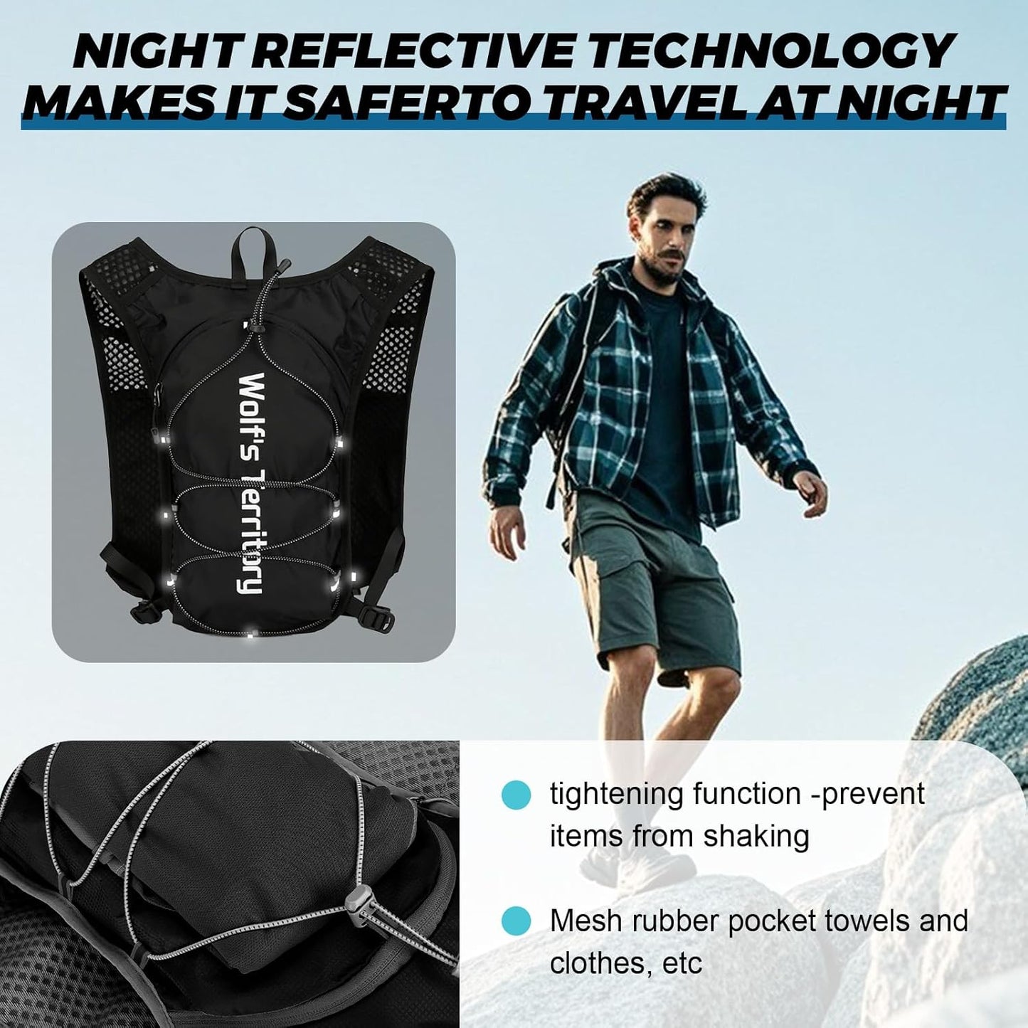 Hydration Backpack with 2pcs 2L Water Bladder, Lightweight Water Backpack for Hiking, Hydration Vest with 2pc Wrist Braces and 1pc Head Band for Running Biking Cycling for Women and Men