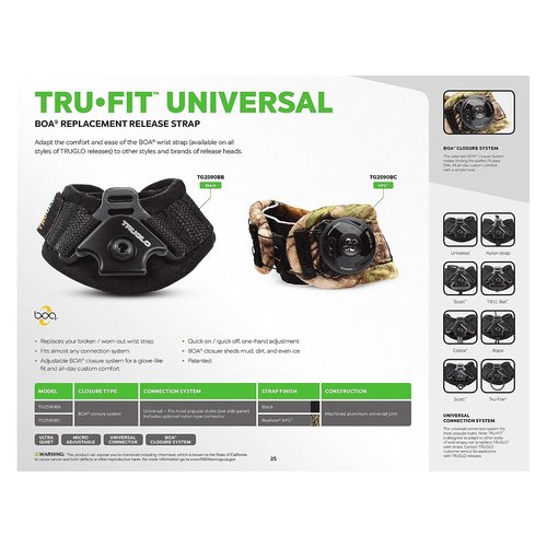 TRUGLO Tru Fit Universal Black BOA Replacement Release Strap (TG2590BB)