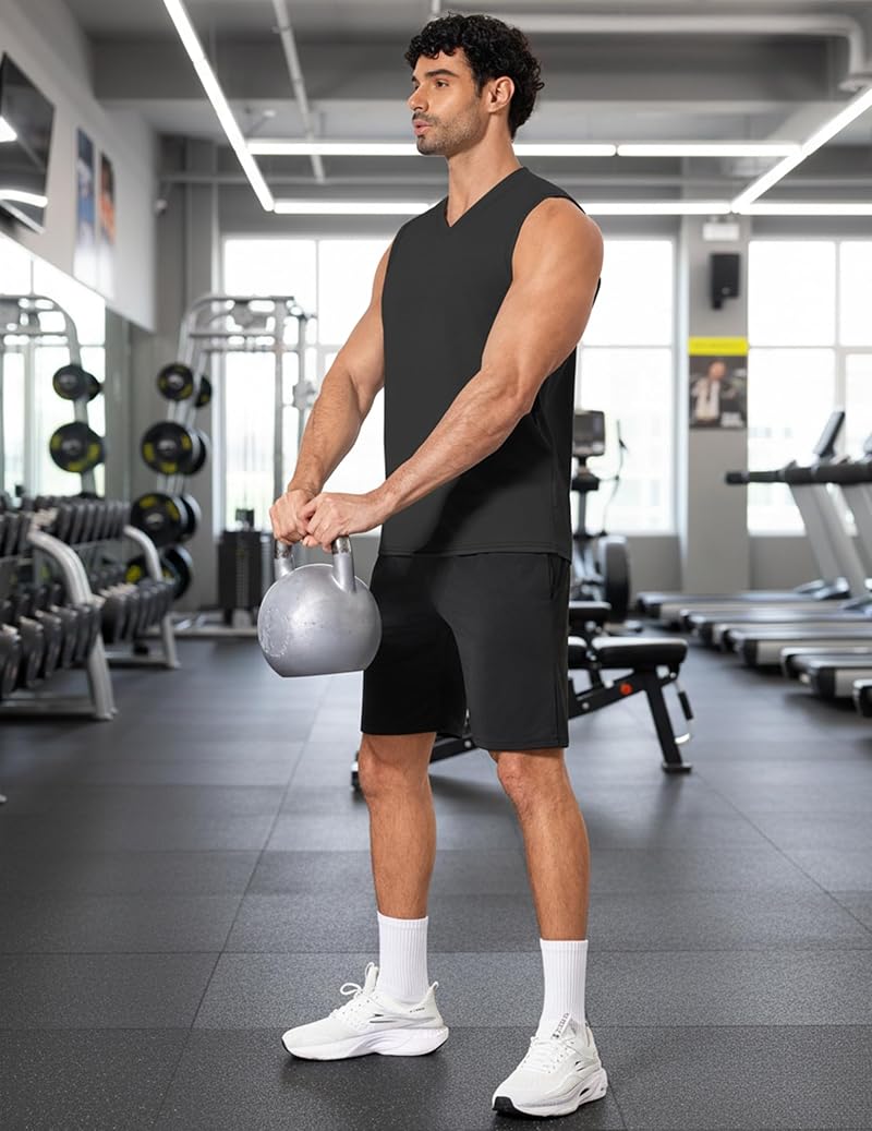COOFANDY Men's Quick-Dry V-Neck Sleeveless Tank Top, Black, Large