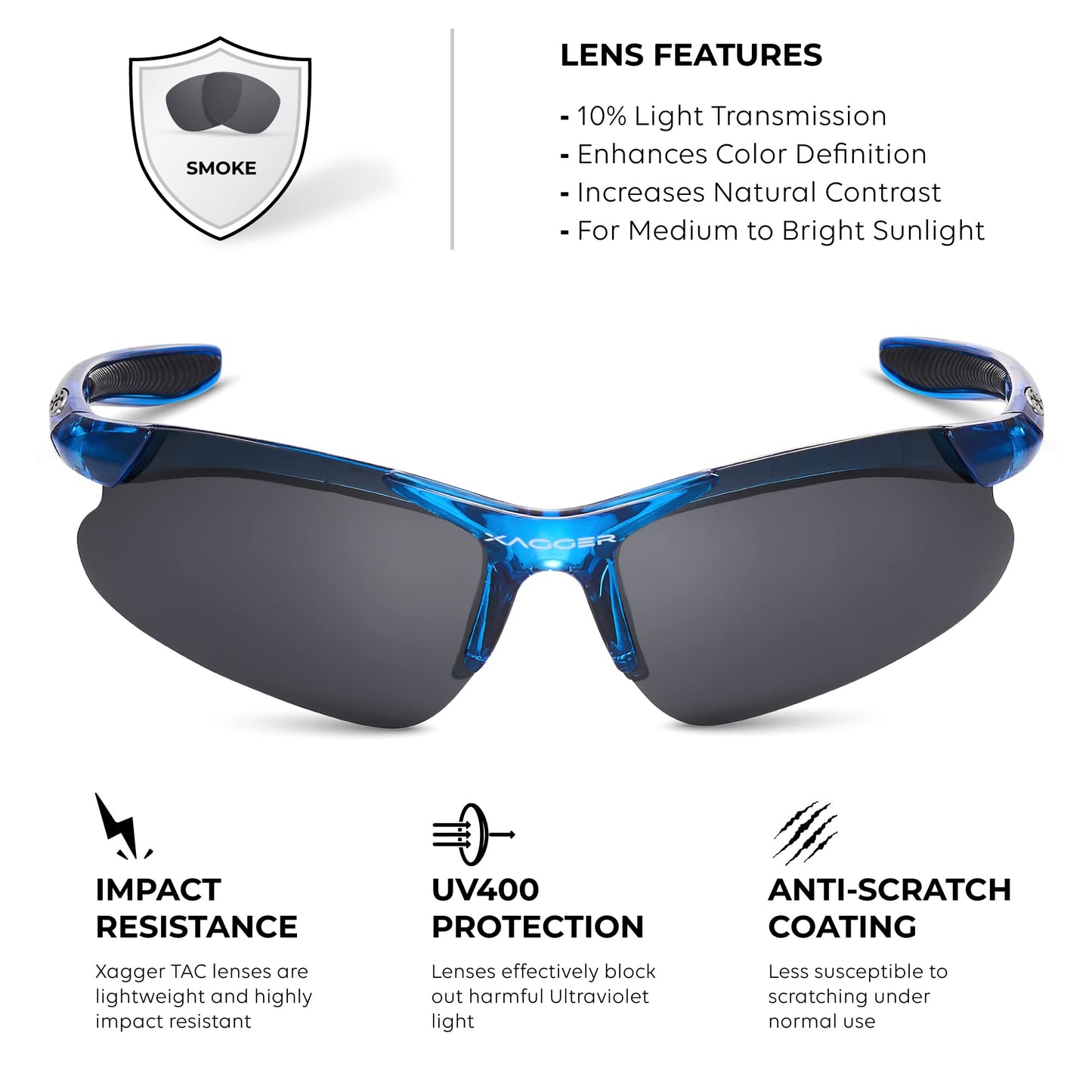 Xagger Kids Youth Polarized Sports Sunglasses for Boys Girls Baseball Softball Glasses TR90 Frame
