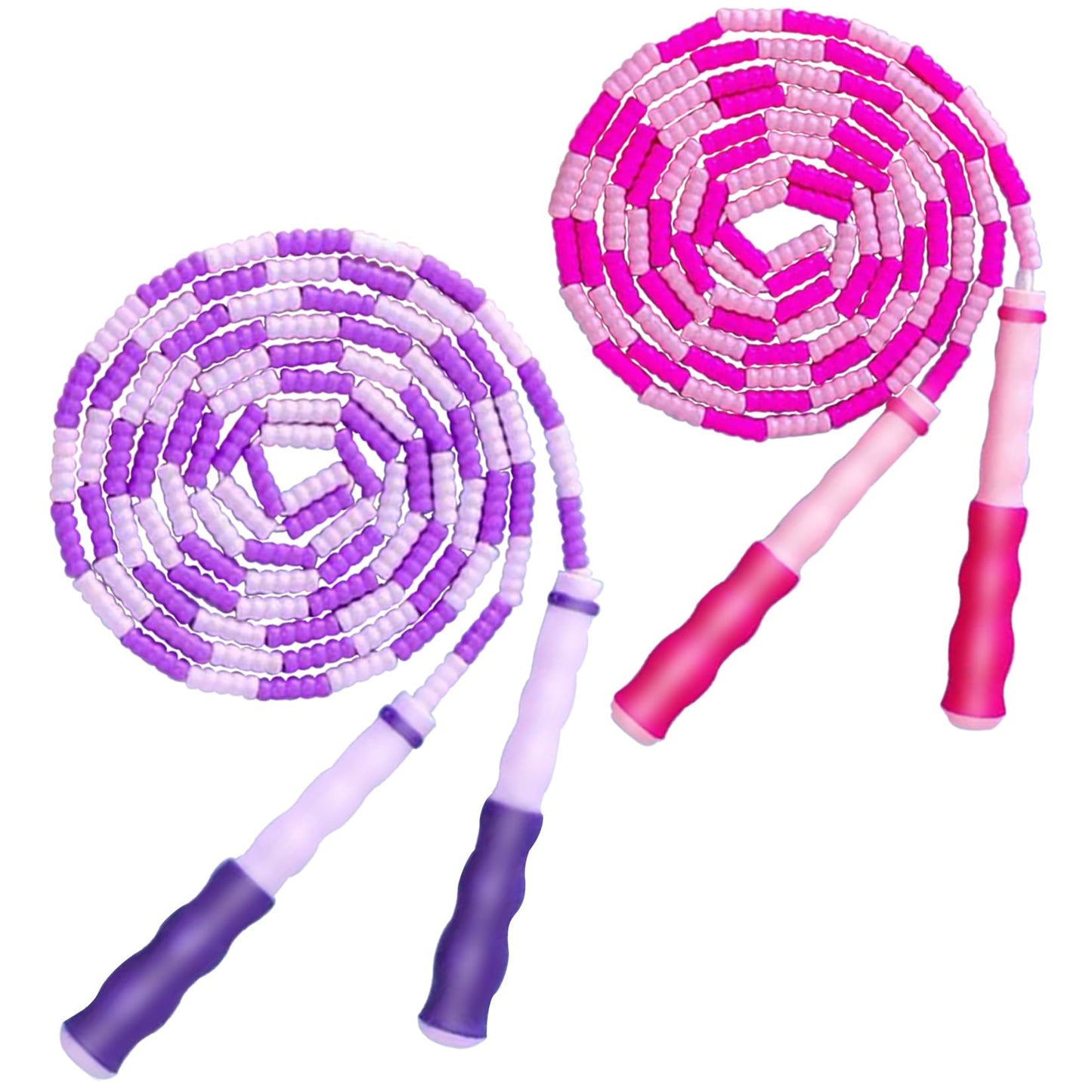 TYSISKNO 2 Pack Jump Rope for Kids Girls and Boys, Soft Beaded Jump Ropes, Adjustable Skipping Rope, Workout and Weight Loss,9.2Ft(Pink&Purple)