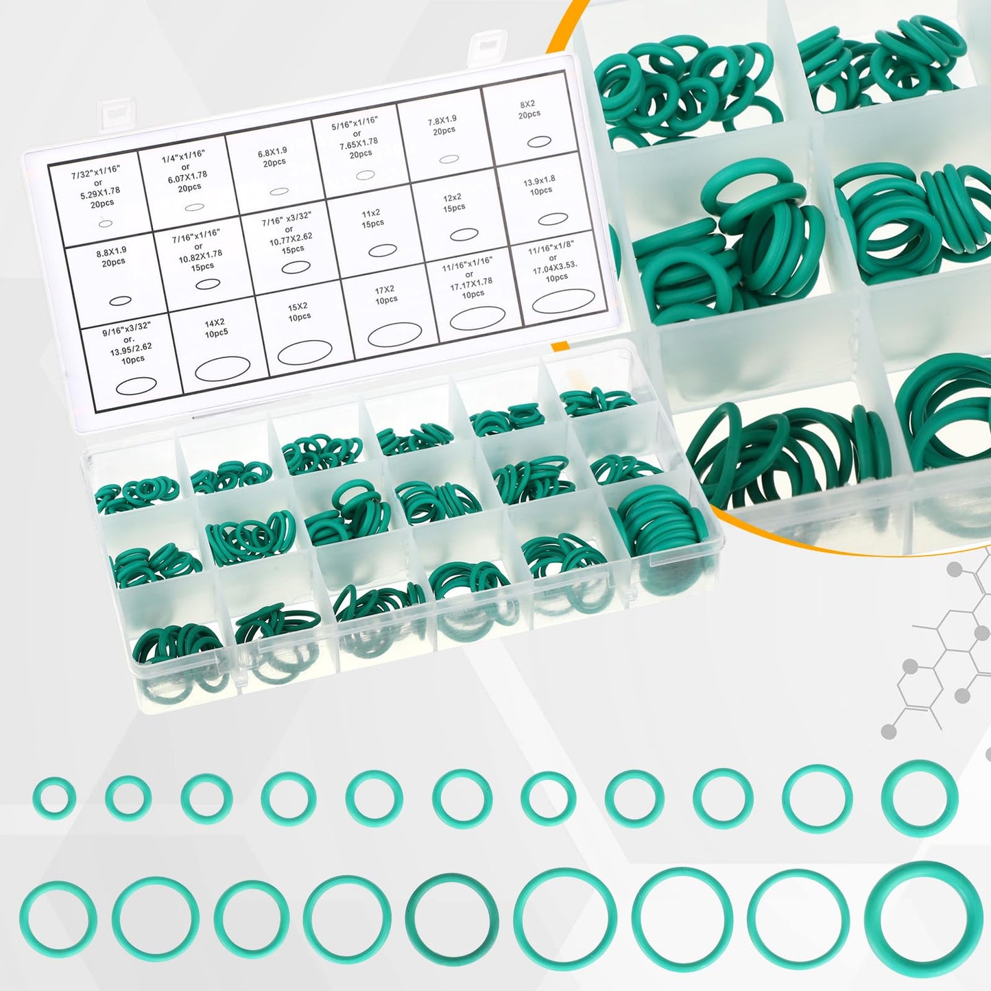 Threlaco 5 Sets/525 Pcs Car A/c Repair Kits with 18 Sizes 270 O-Ring Kit, 102 Valve Cores, 60 Compressor Gaskets, 77 Dust Cap, 39 Valve Core, 16 Ac Fuel Line Disconnect Tool Compatible with R12 R134a